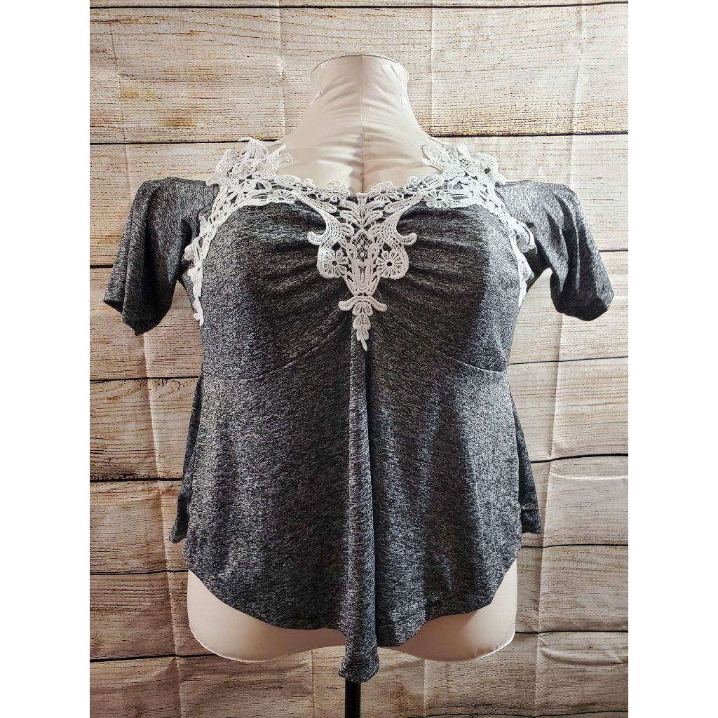 Gray Space Dye Lace Embellished Shirt